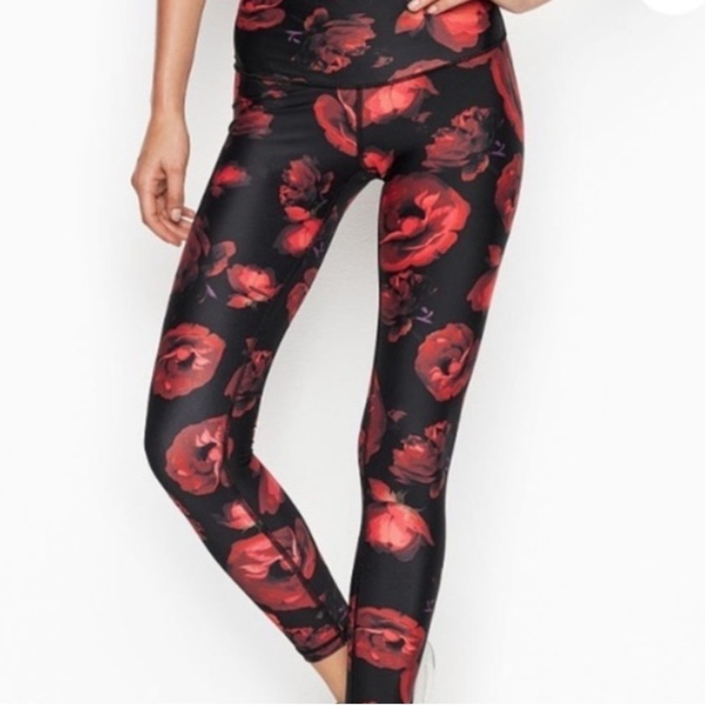 Victoria Secret Floral Roses Tights Black Leggings